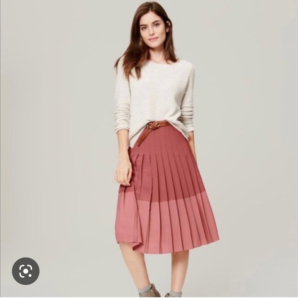 LOFT Colorblock Pleated Midi Skirt (Pink Size 6)
